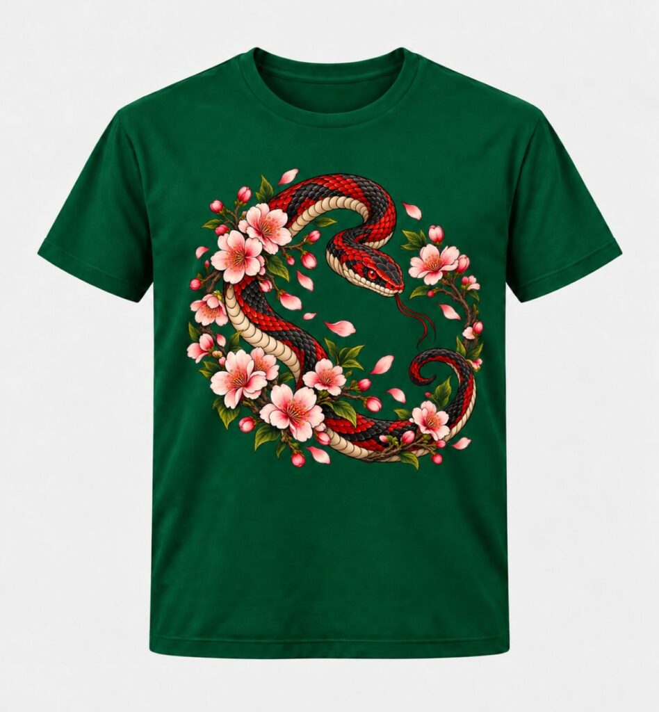 Serpiente y sakura (verde)