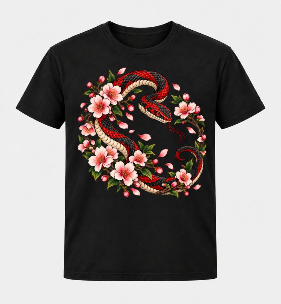 Serpiente y sakura (negra)